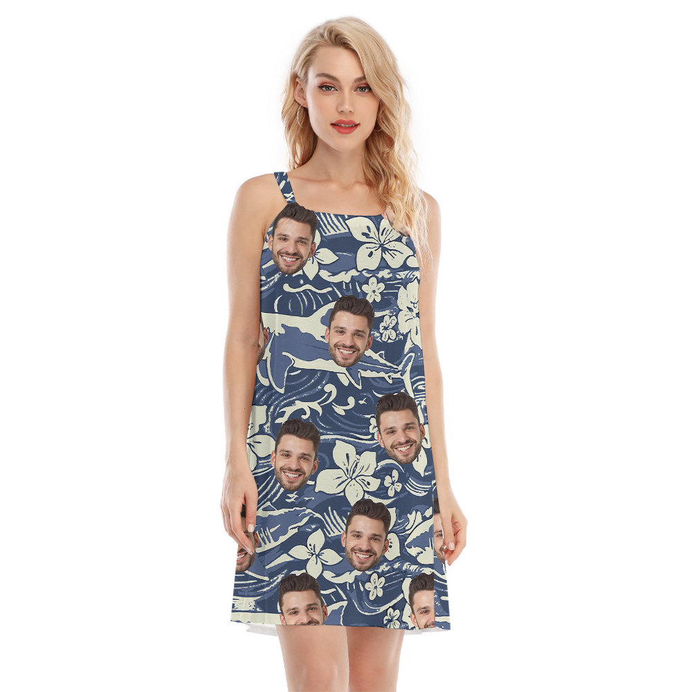 Custom Face Classic Shark Navy Aloha Dress - variant image 1