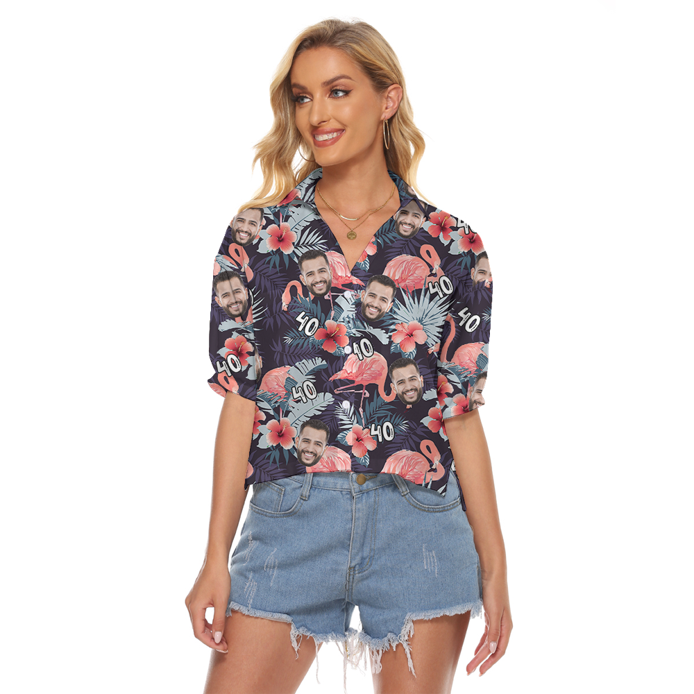 Custom Women's Tropical Flamingo Cropped Shirt With Face And Age - variant image 1
