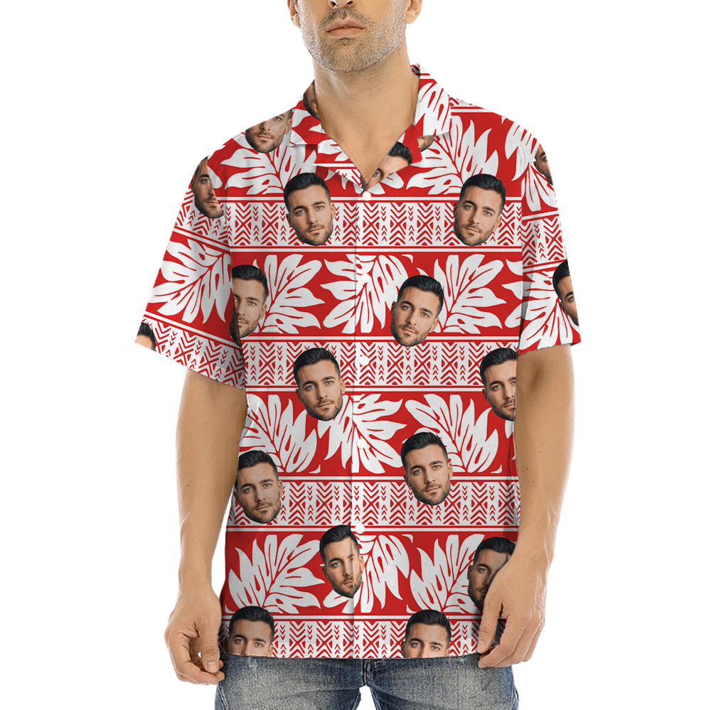 Custom Face Vintage Tropical Red Hawaiian Shirt - variant image 1