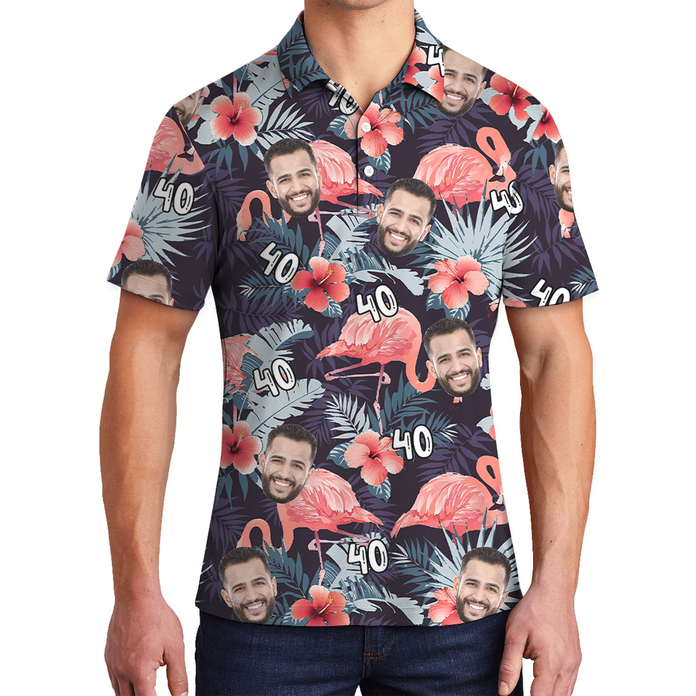 Classic Flamingo Tropical Hawaiian Polo Shirt With Custom Face - variant image 1
