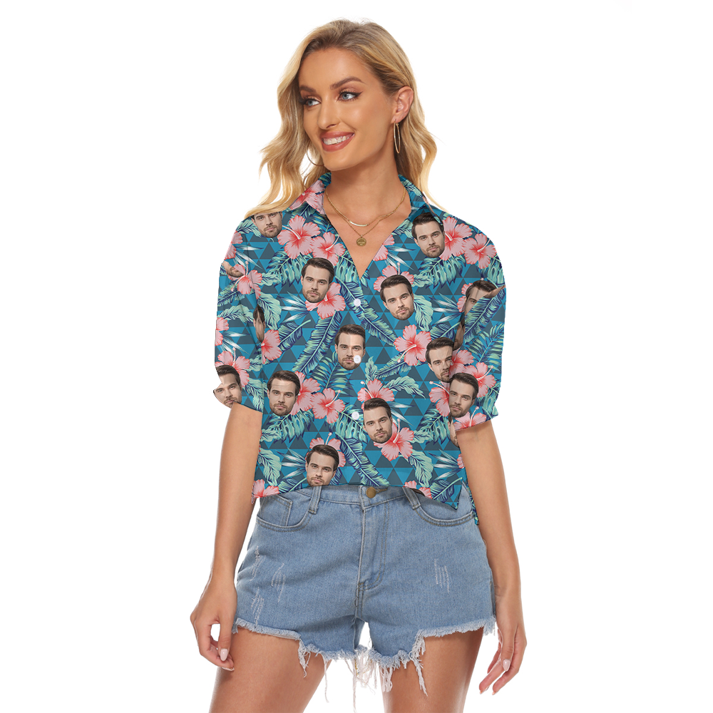 Funny Custom Face Tropical Green Hawaiian Crop Top Shirt - variant image 1