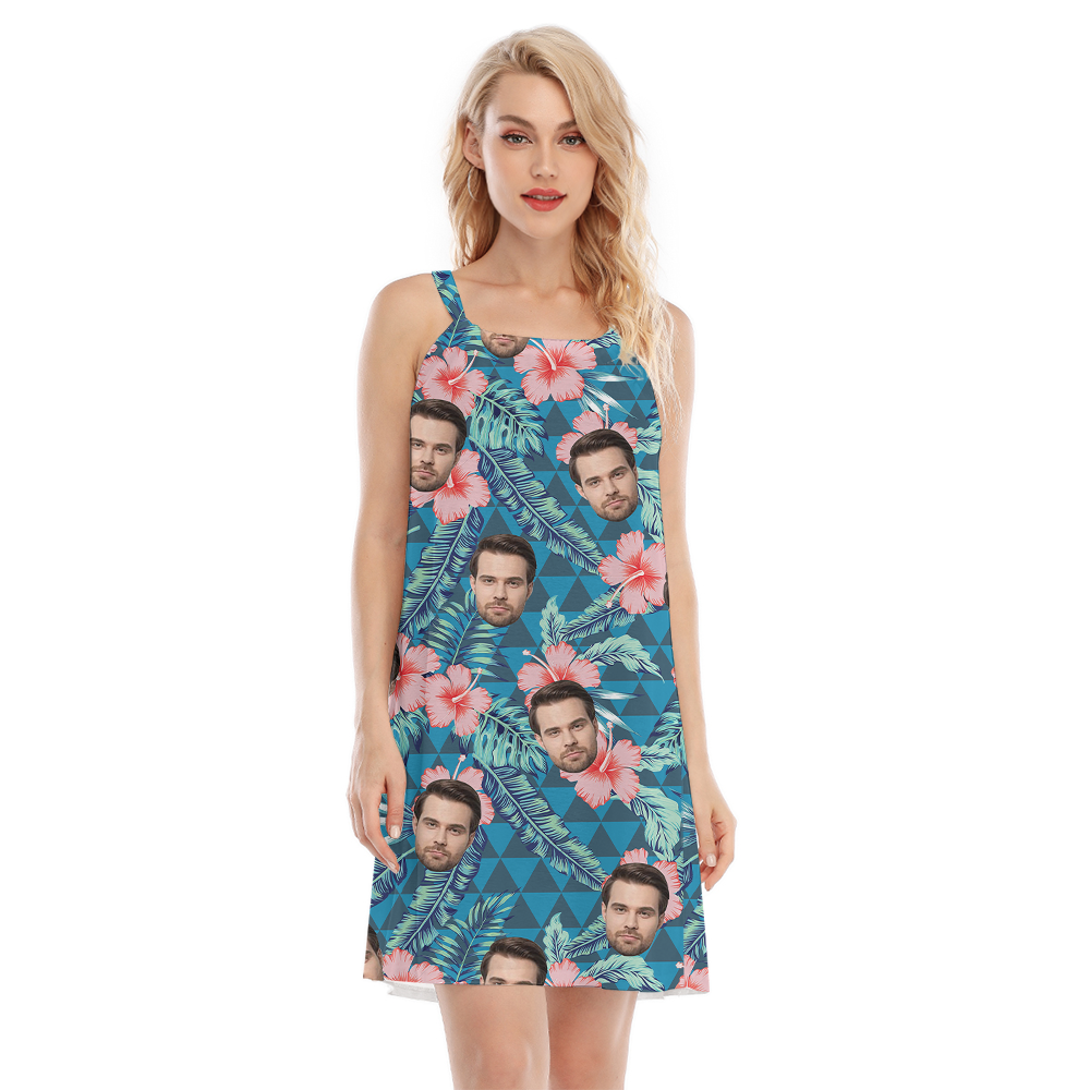 Custom Face Hibiscus Green Cami Dress With Multiple Faces - variant image 1