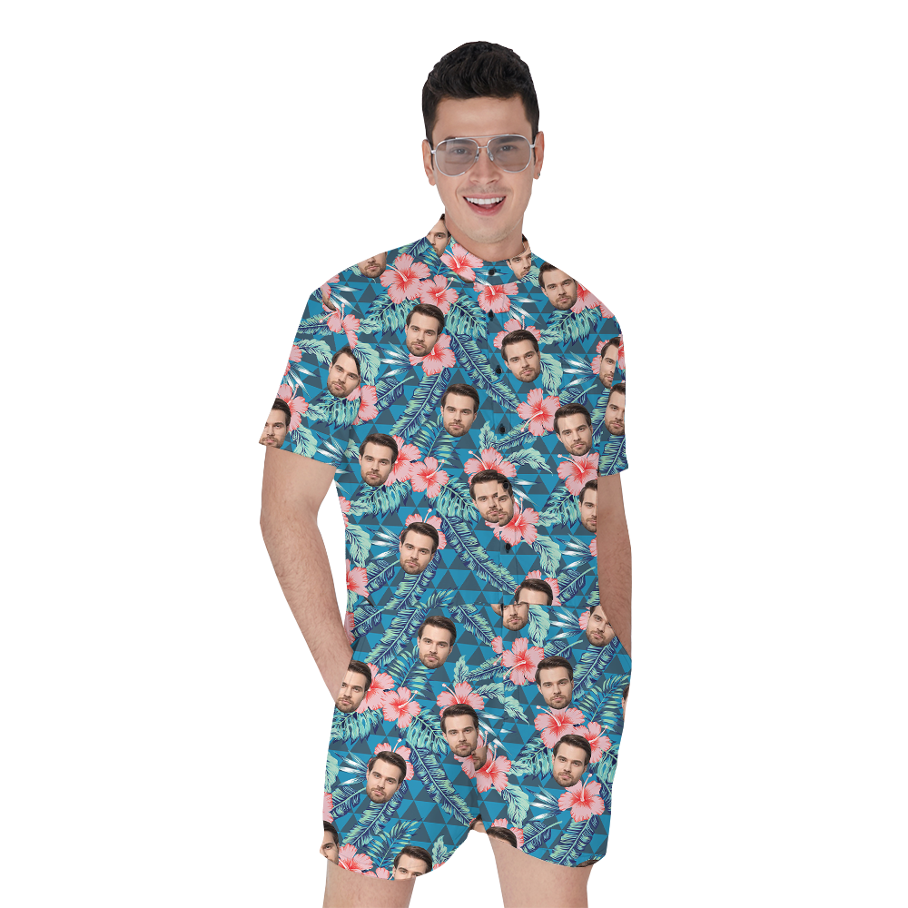 Custom Men's Floral Romper With 1-5 Faces - variant image 1