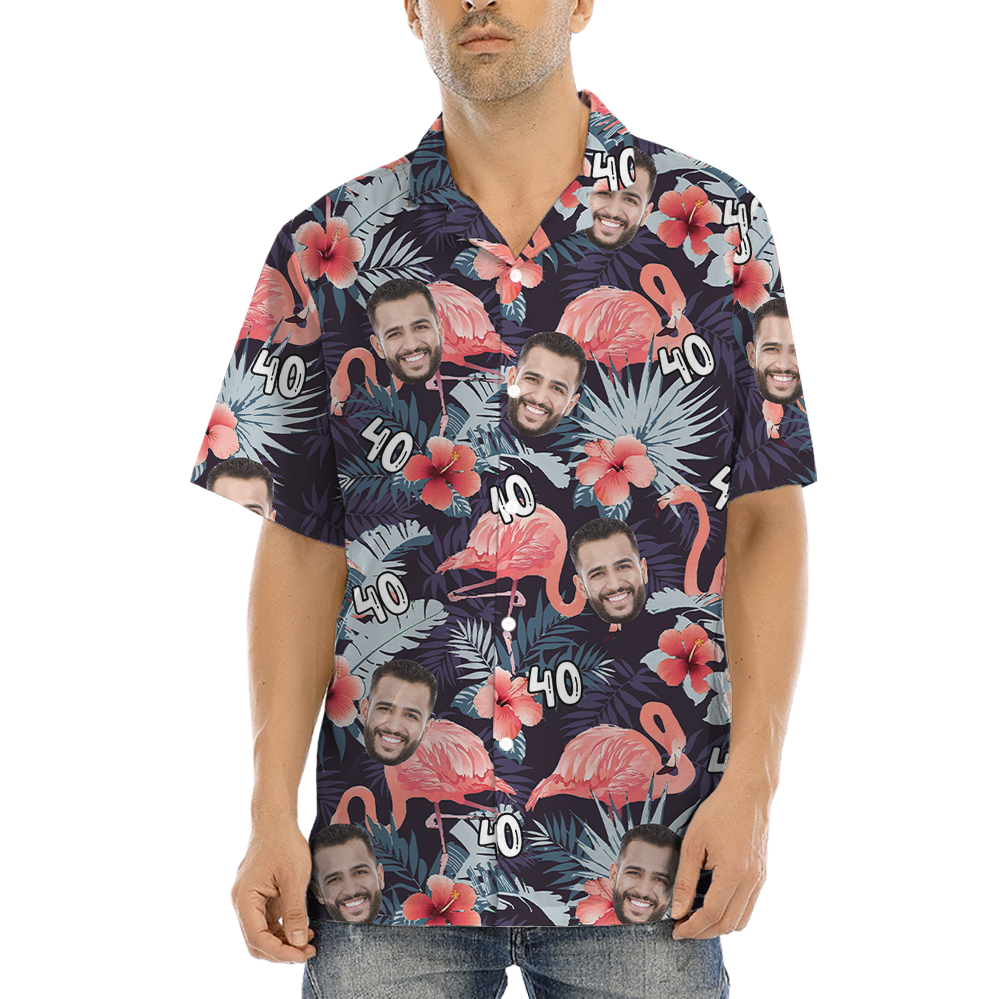Custom Flamingo Hawaiian Shirt With Face And Age - variant image 1