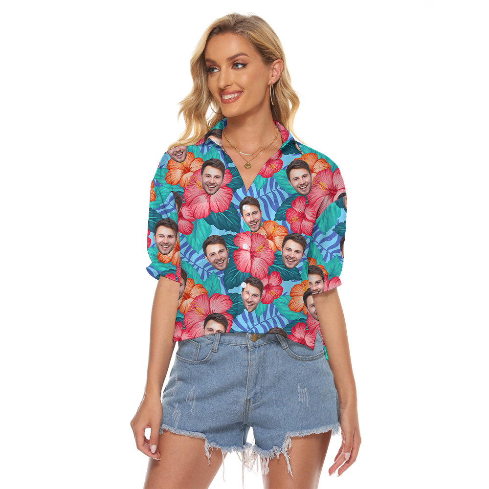 Hibiscus Hawaiian Crop Top Shirt With Custom 1-5 Faces - variant image 1