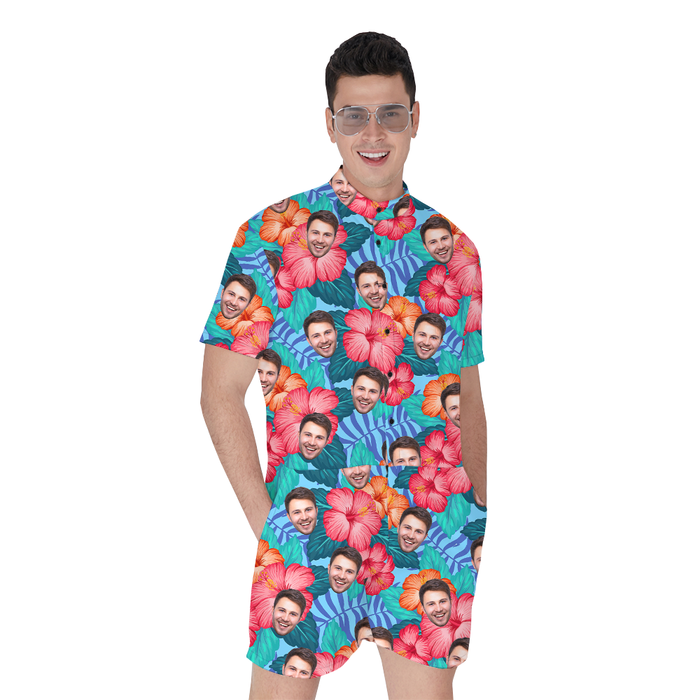 Funny Custom 1-5 Faces Men's Hawaiian Romper - variant image 1