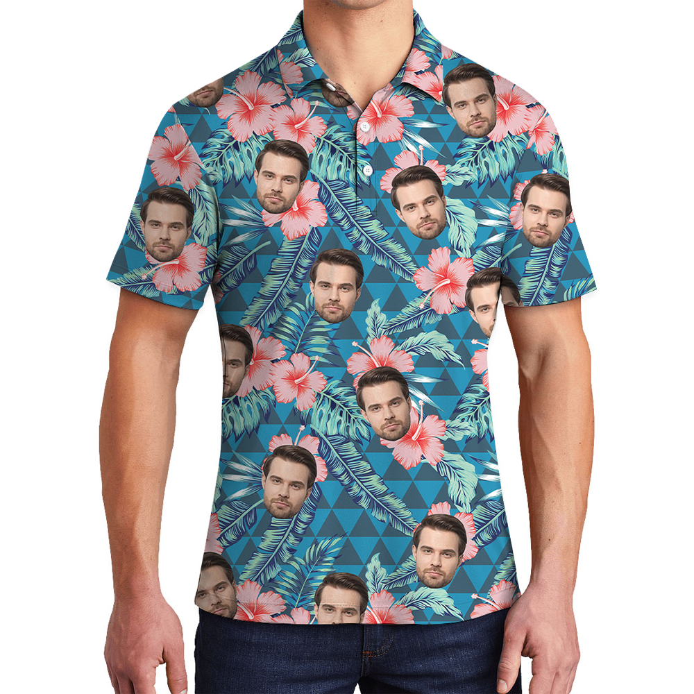 Tropical Green Polo Golf Shirt With Custom Face - variant image 1