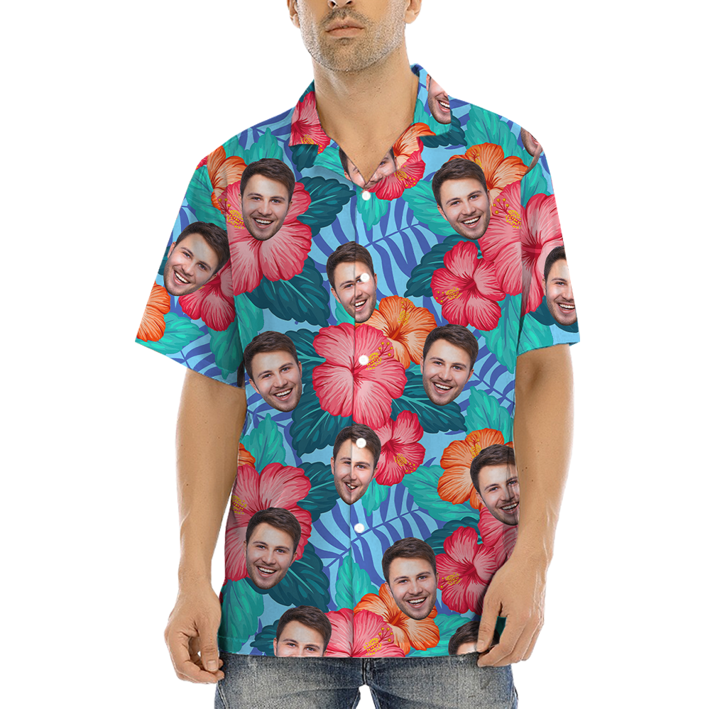 Custom 1-5 Faces Hibiscus Tropical Hawaiian Shirt - variant image 1