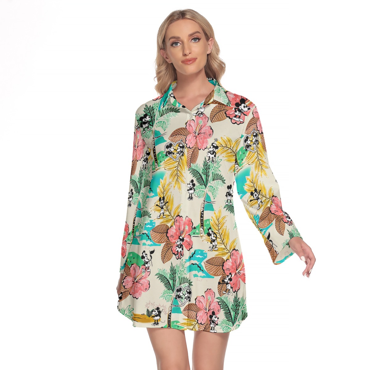 Steamboat Willie Mickey Minnie Women's Lapel Shirt Dress - variant image 1