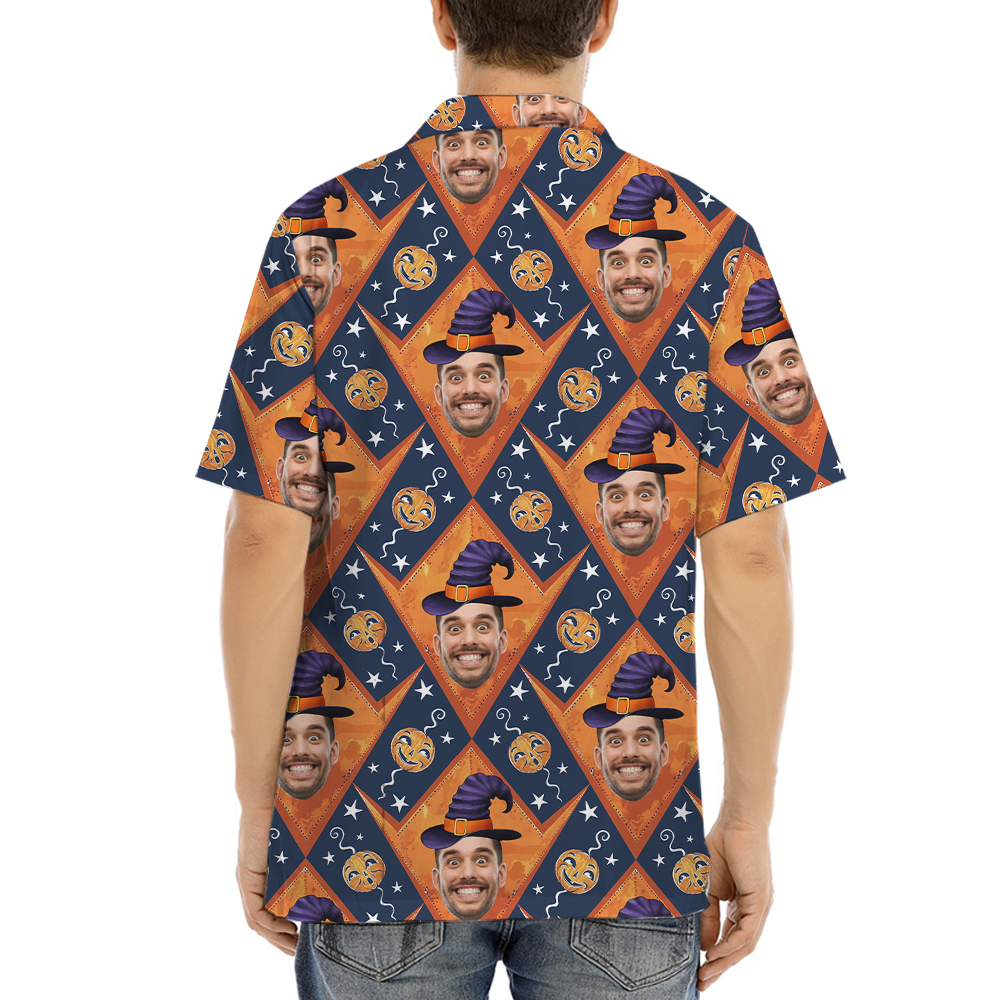 Custom Face With Witch Hat Halloween Hawaiian Shirt