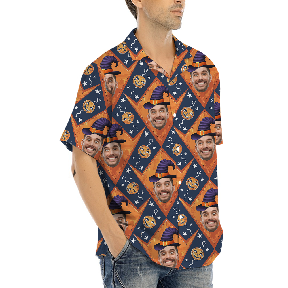 Custom Face With Witch Hat Halloween Hawaiian Shirt