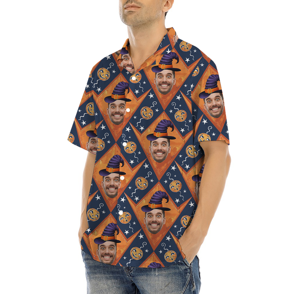 Custom Face With Witch Hat Halloween Hawaiian Shirt
