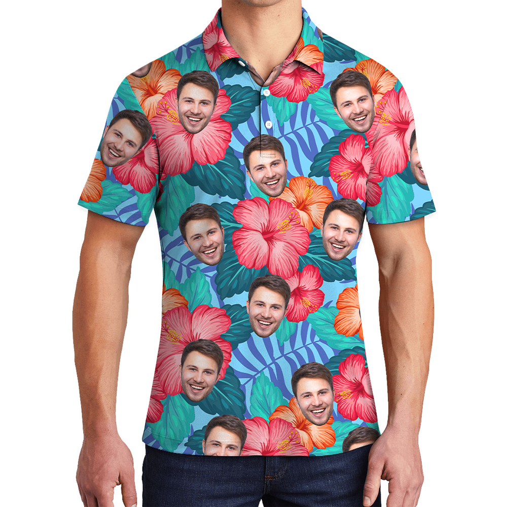 Customize Tropical Hawaiian Polo Shirt With 1-5 Faces - variant image 1