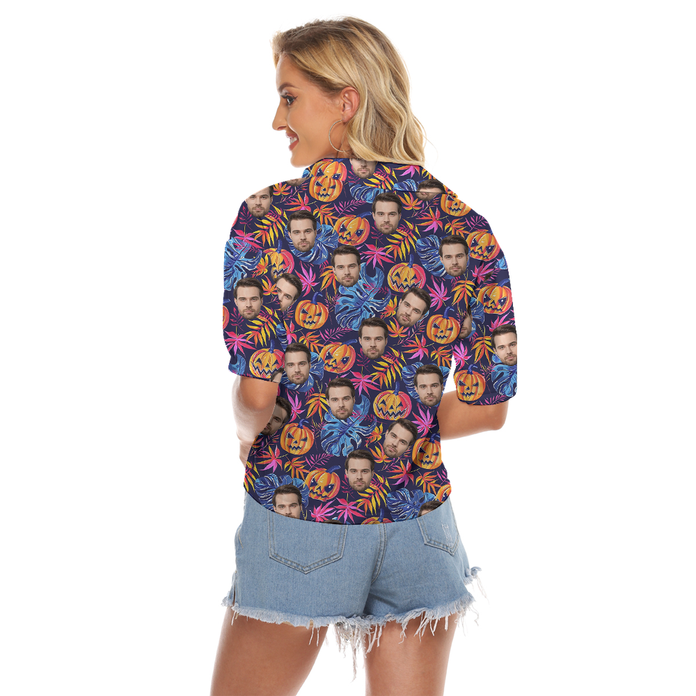 Custom Face Spooky Pumpkin Women's Crop Top Shirt