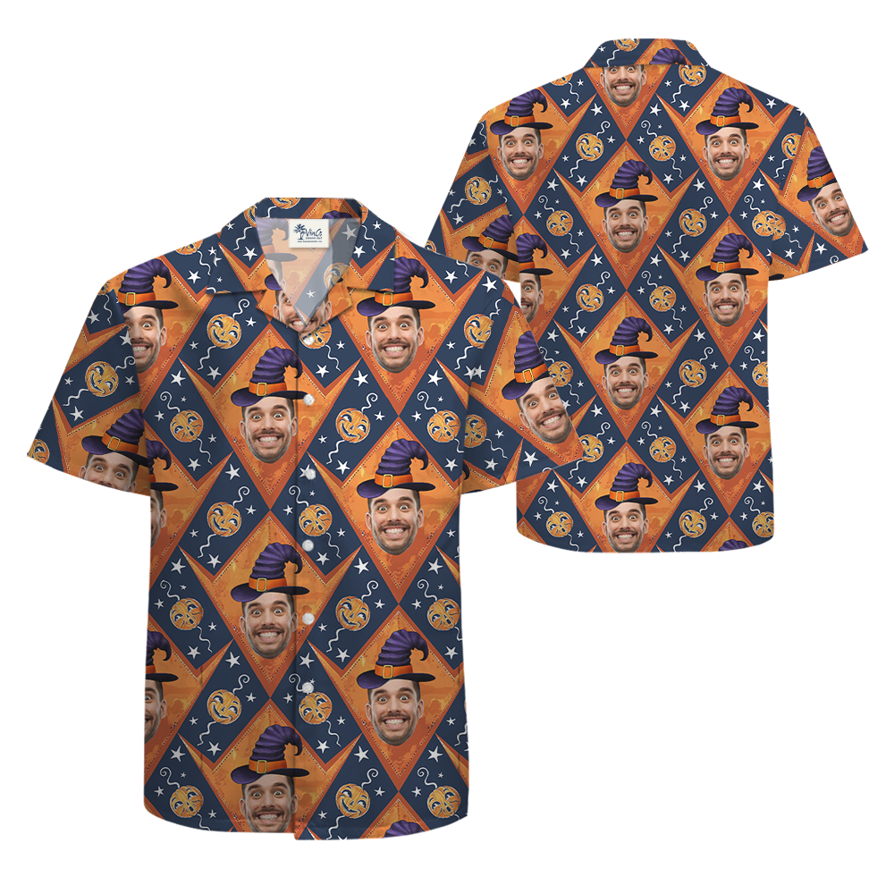 Custom Face With Witch Hat Halloween Hawaiian Shirt