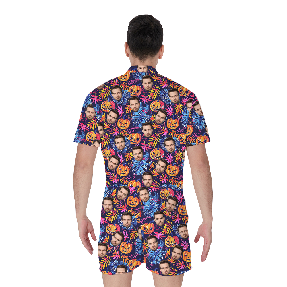 Custom Face Horror Pumpkin Hawaiian Romper