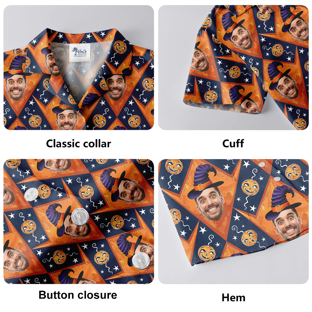 Custom Face With Witch Hat Halloween Hawaiian Shirt