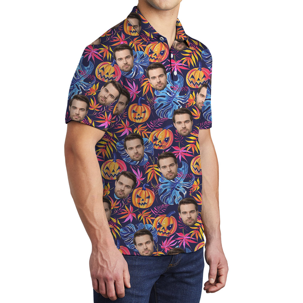 Spooky Pumpkin Custom Face Hawaiian Polo Shirt