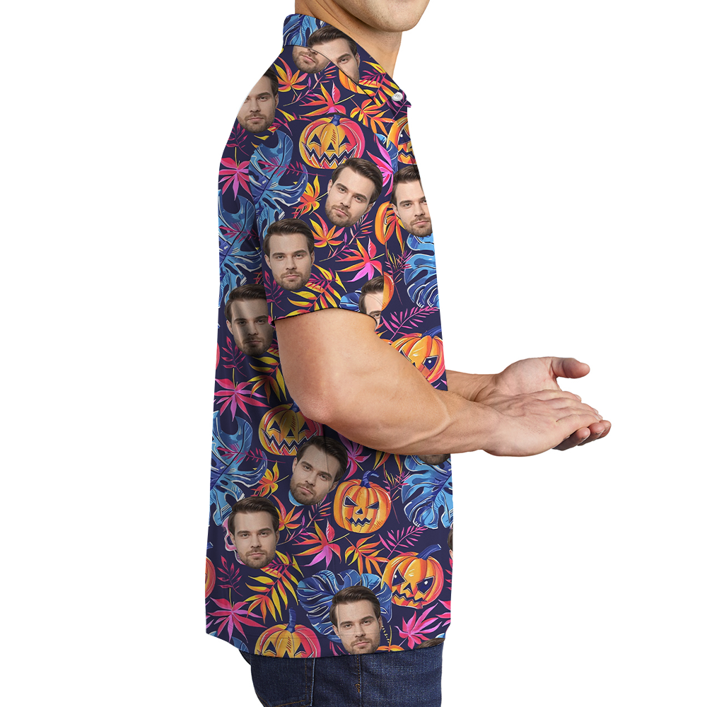 Spooky Pumpkin Custom Face Hawaiian Polo Shirt
