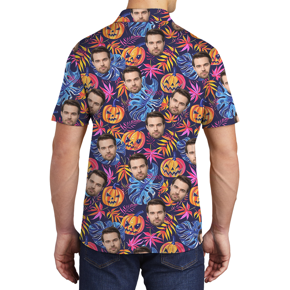Spooky Pumpkin Custom Face Hawaiian Polo Shirt