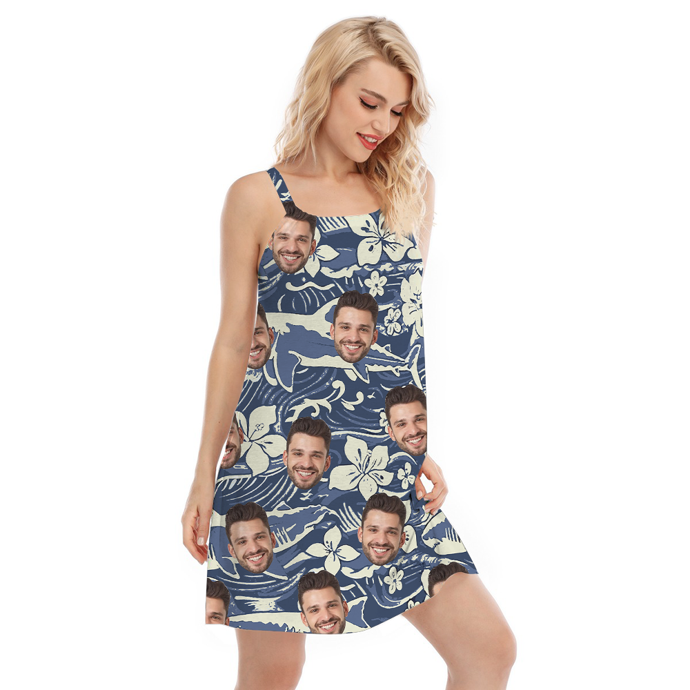 Custom Face Classic Shark Navy Aloha Dress