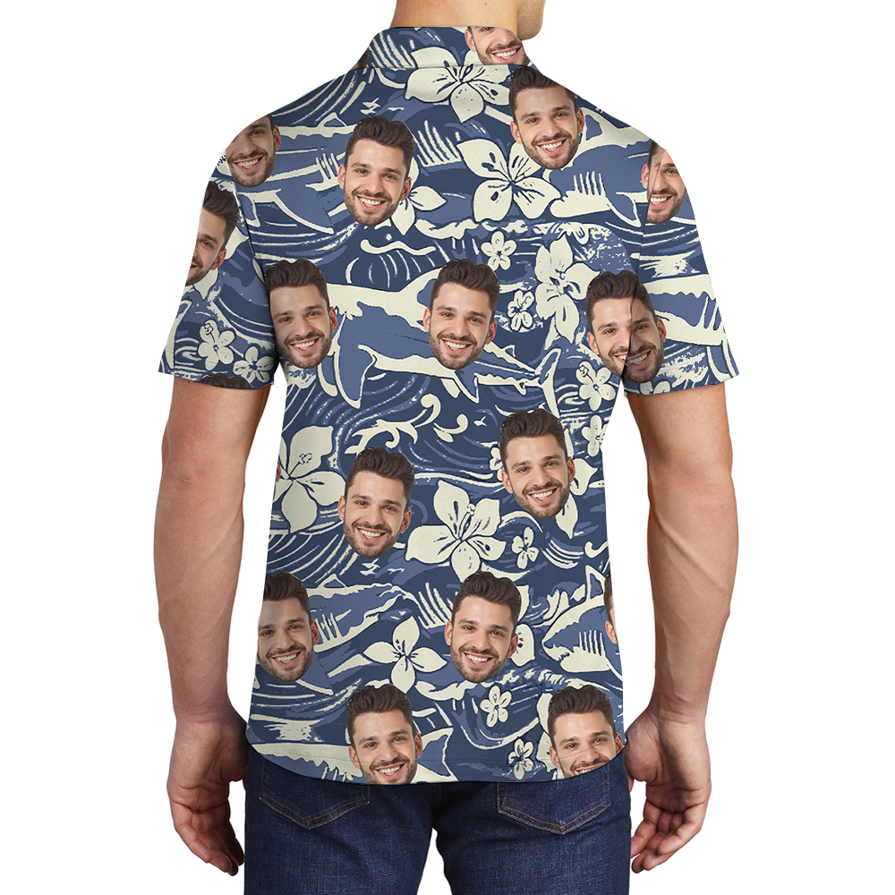 Custom Face Vintage Shark Hawaiian Polo Golf Shirt