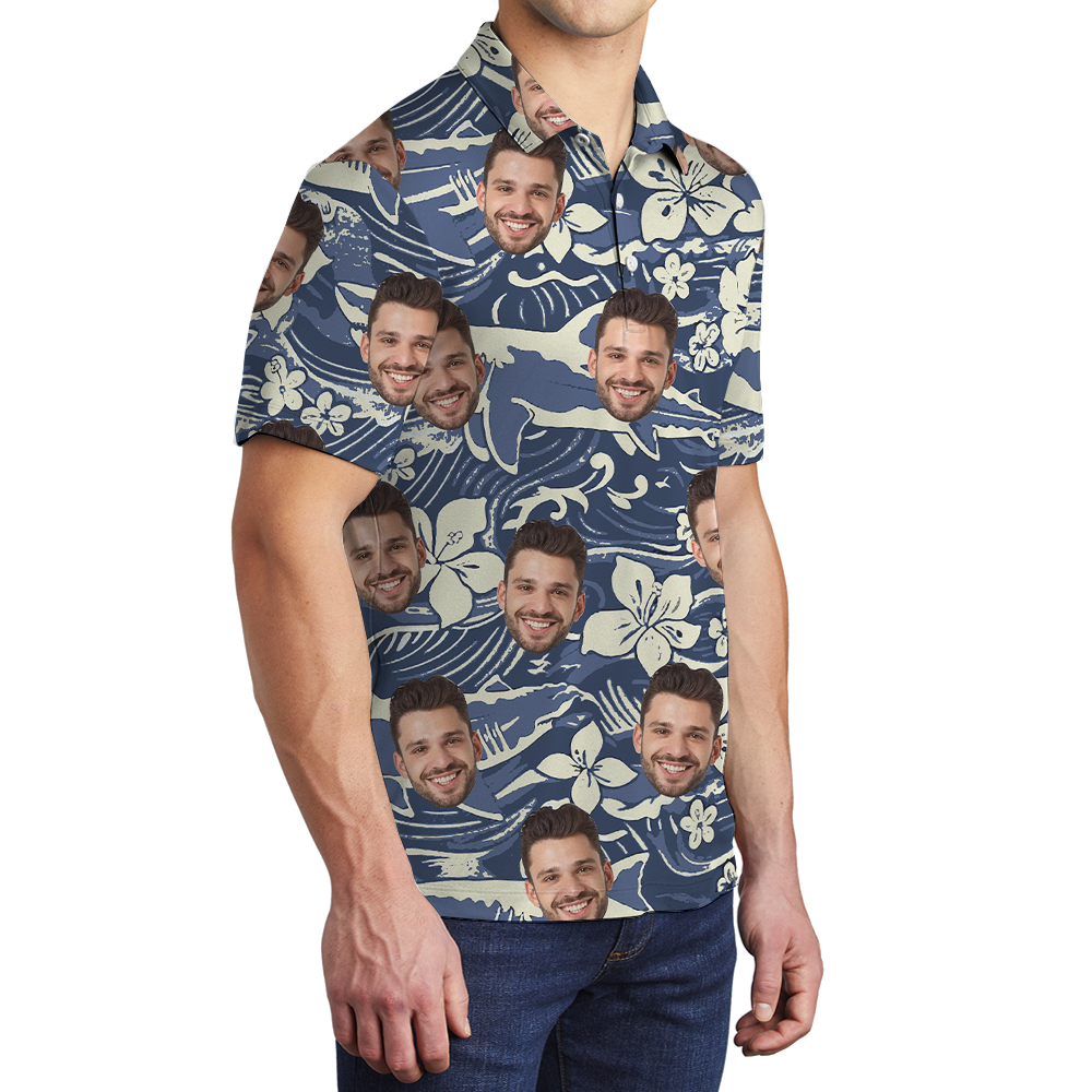 Custom Face Vintage Shark Hawaiian Polo Golf Shirt