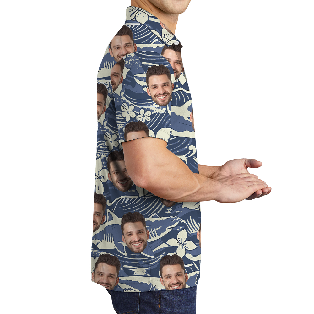 Custom Face Vintage Shark Hawaiian Polo Golf Shirt