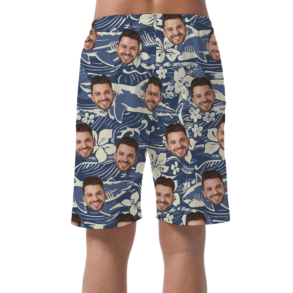 Custom Face Navy Shark Vintage Men's Beach Shorts