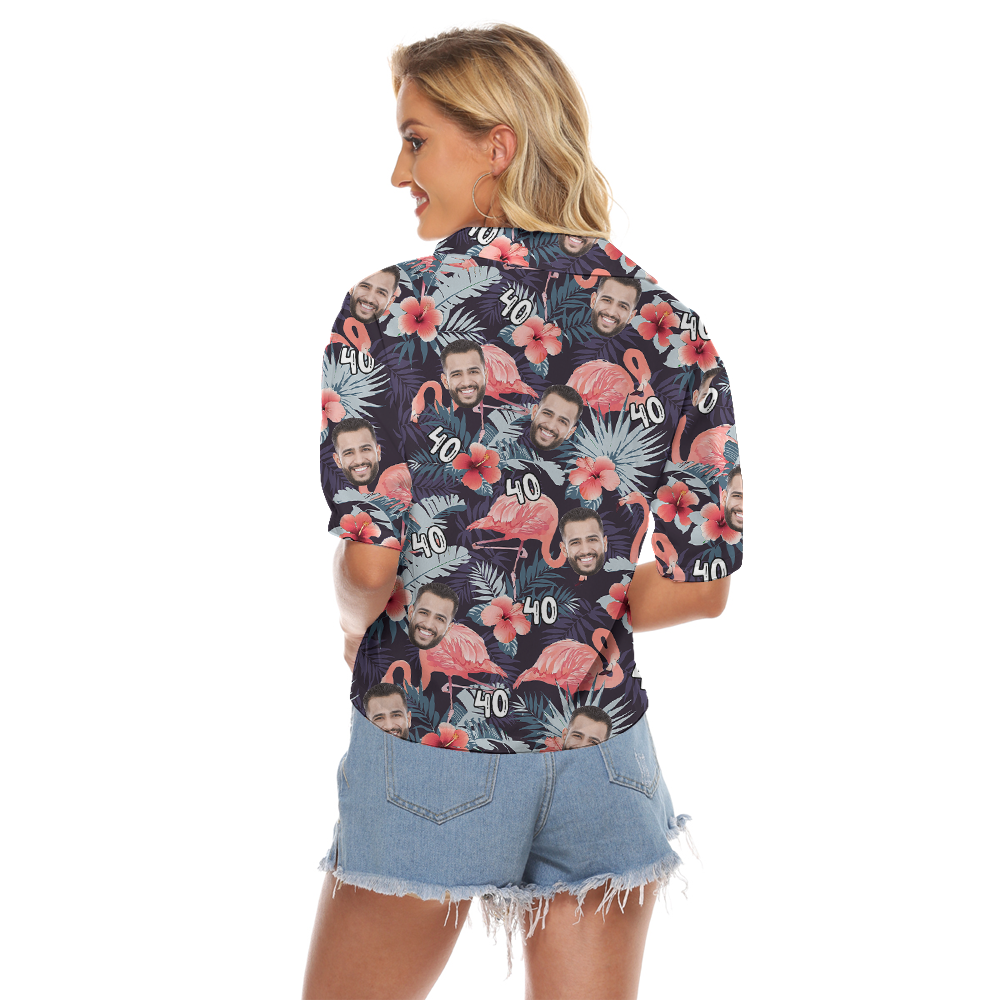 Custom Women's Tropical Flamingo Cropped Shirt With Face And Age