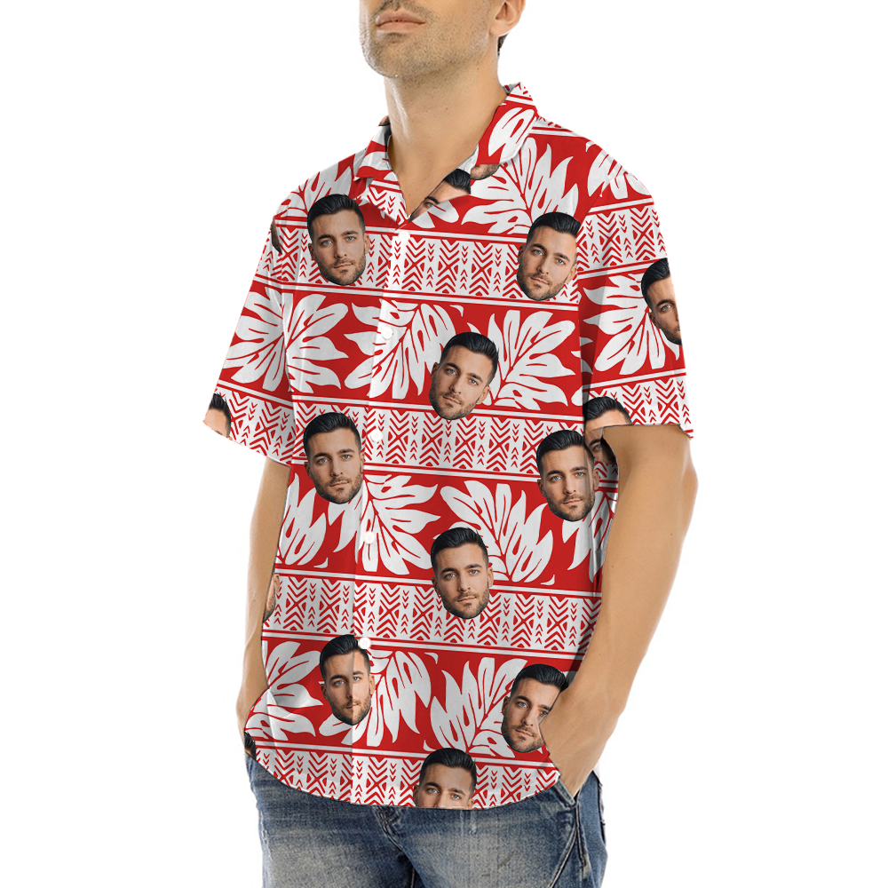 Custom Face Vintage Tropical Red Hawaiian Shirt
