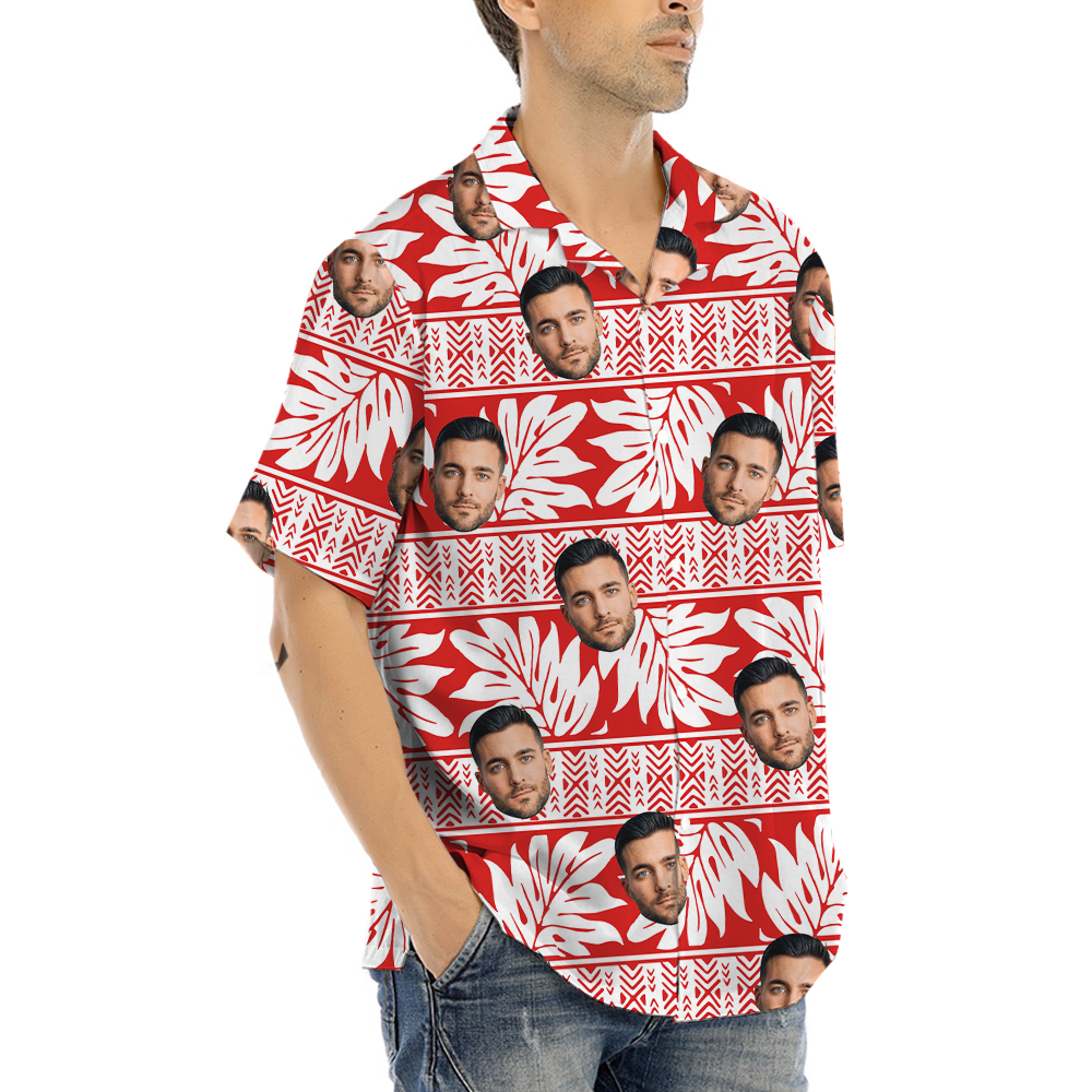 Custom Face Vintage Tropical Red Hawaiian Shirt