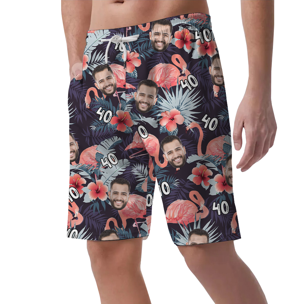 Custom Birthday Tropical Beach Shorts With Face And Age