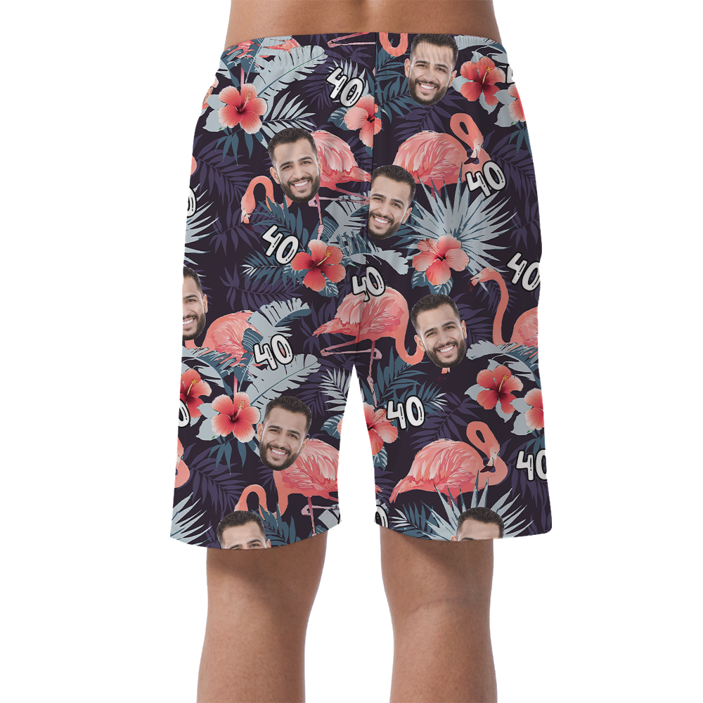 Custom Birthday Tropical Beach Shorts With Face And Age