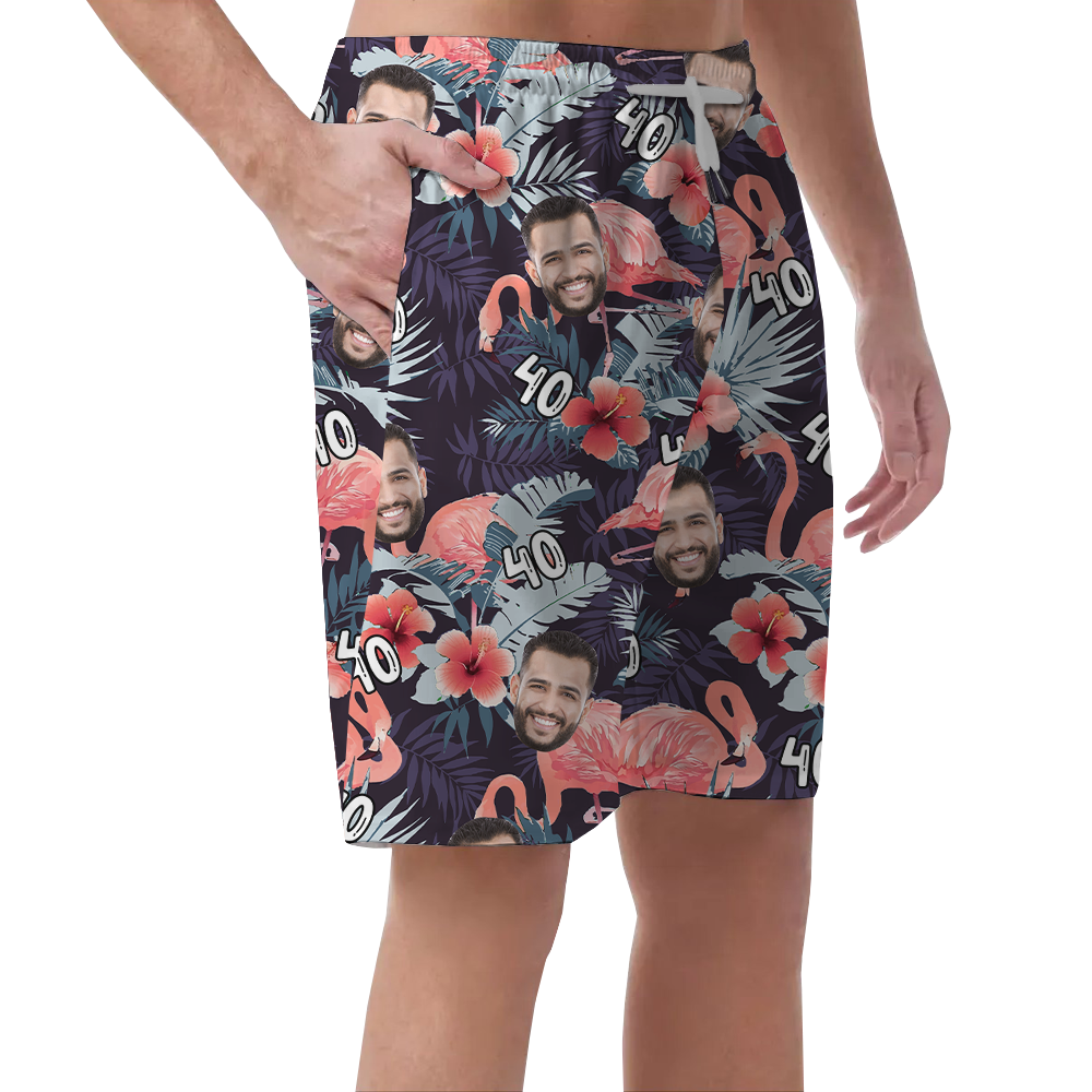 Custom Birthday Tropical Beach Shorts With Face And Age