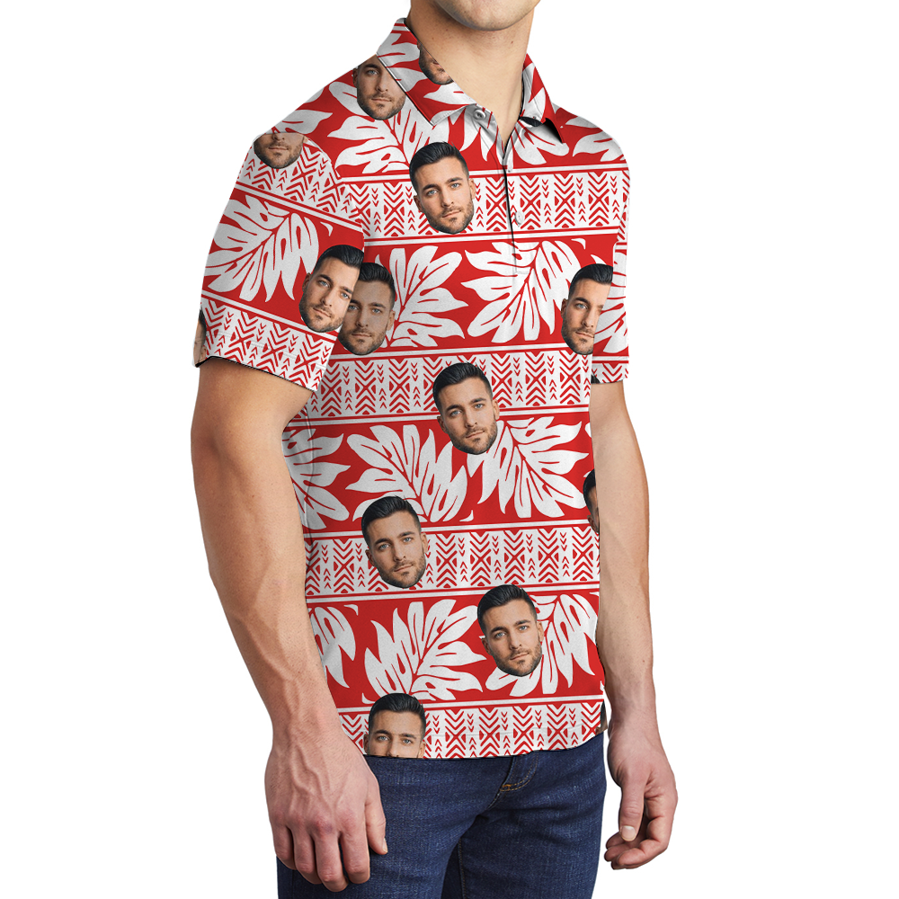 Classic Tropical Hawaiian Polo Shirt With Custom Face