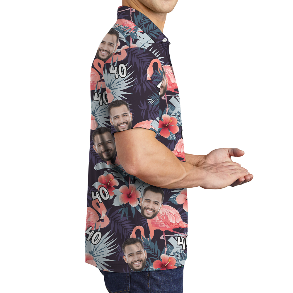 Classic Flamingo Tropical Hawaiian Polo Shirt With Custom Face