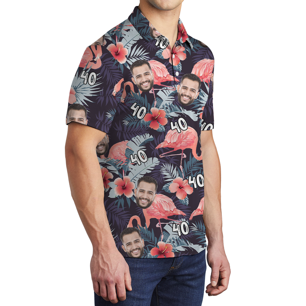 Classic Flamingo Tropical Hawaiian Polo Shirt With Custom Face