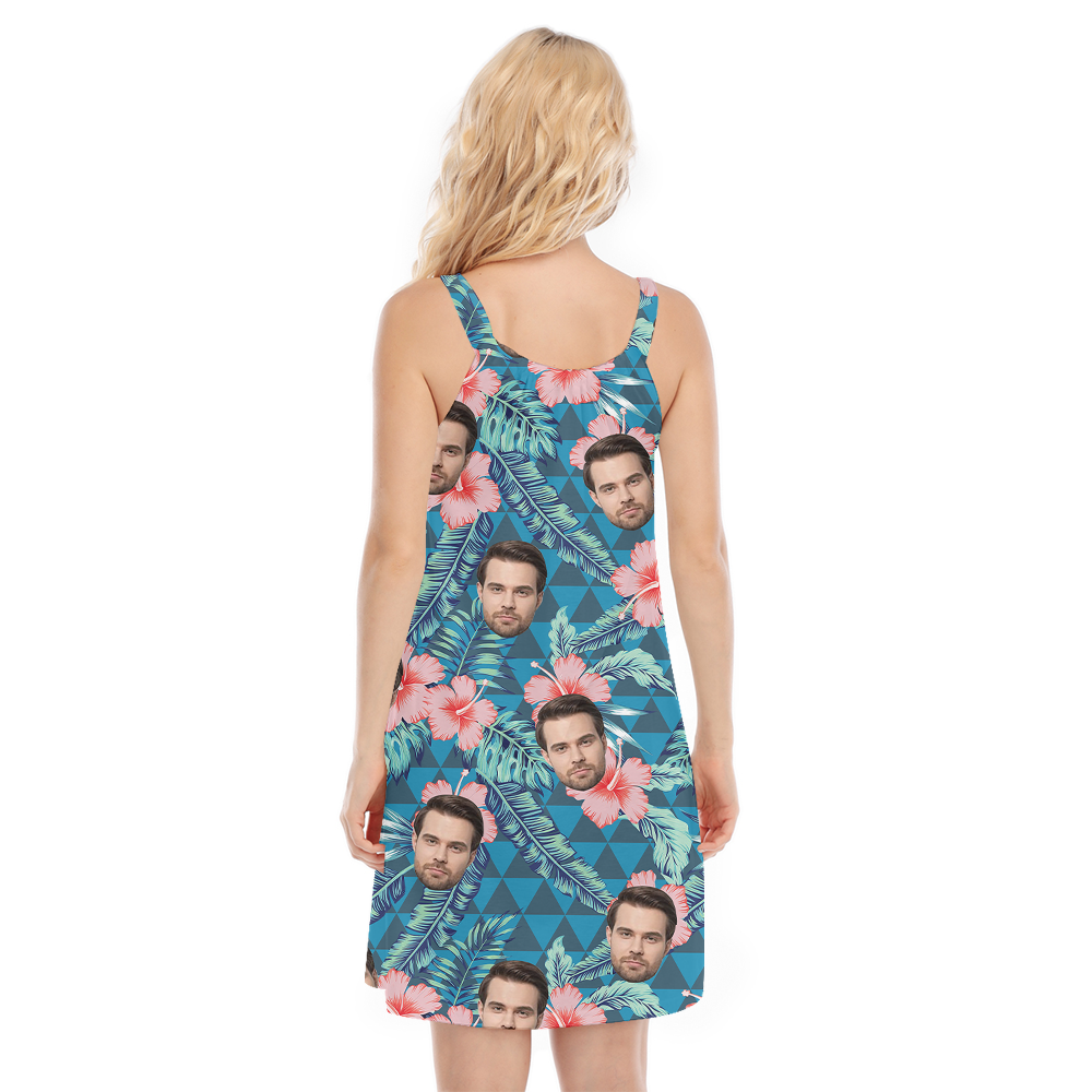 Custom Face Hibiscus Green Cami Dress With Multiple Faces