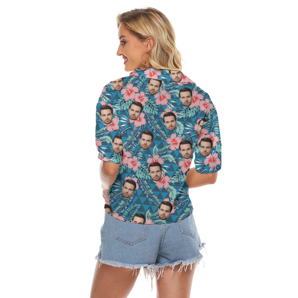 Funny Custom Face Tropical Green Hawaiian Crop Top Shirt