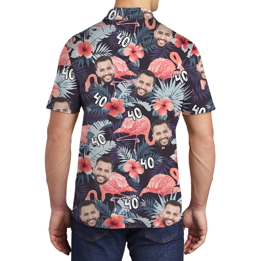 Classic Flamingo Tropical Hawaiian Polo Shirt With Custom Face