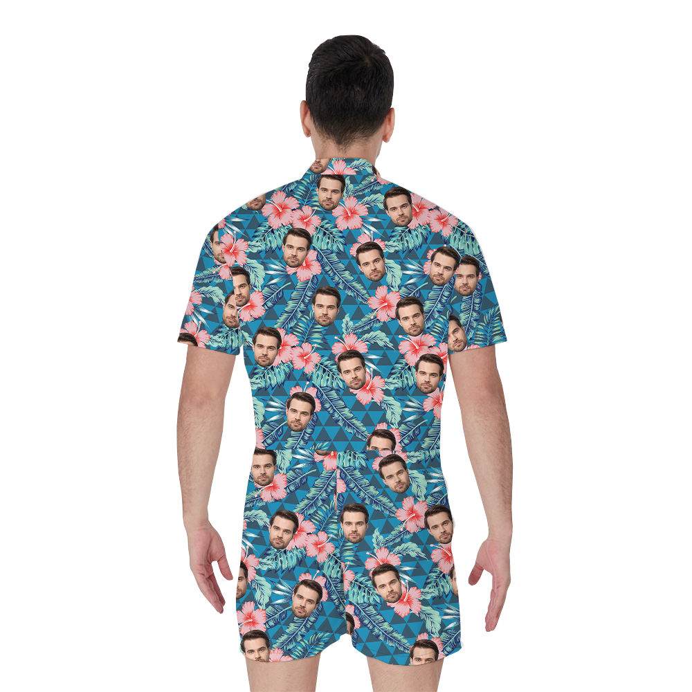 Custom Men's Floral Romper With 1-5 Faces