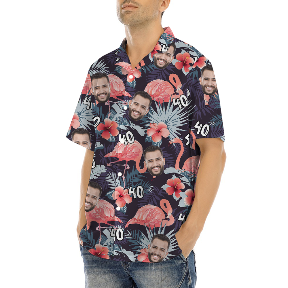 Custom Flamingo Hawaiian Shirt With Face And Age