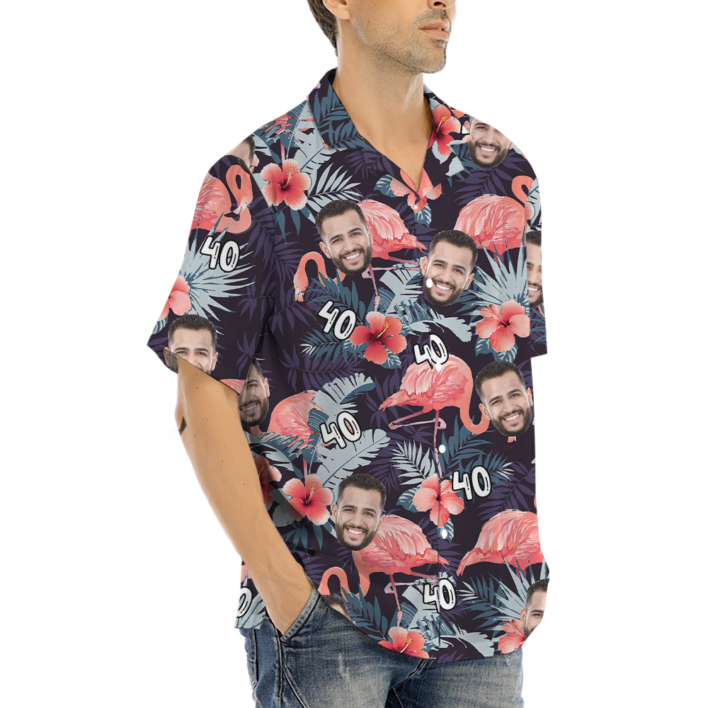 Custom Flamingo Hawaiian Shirt With Face And Age
