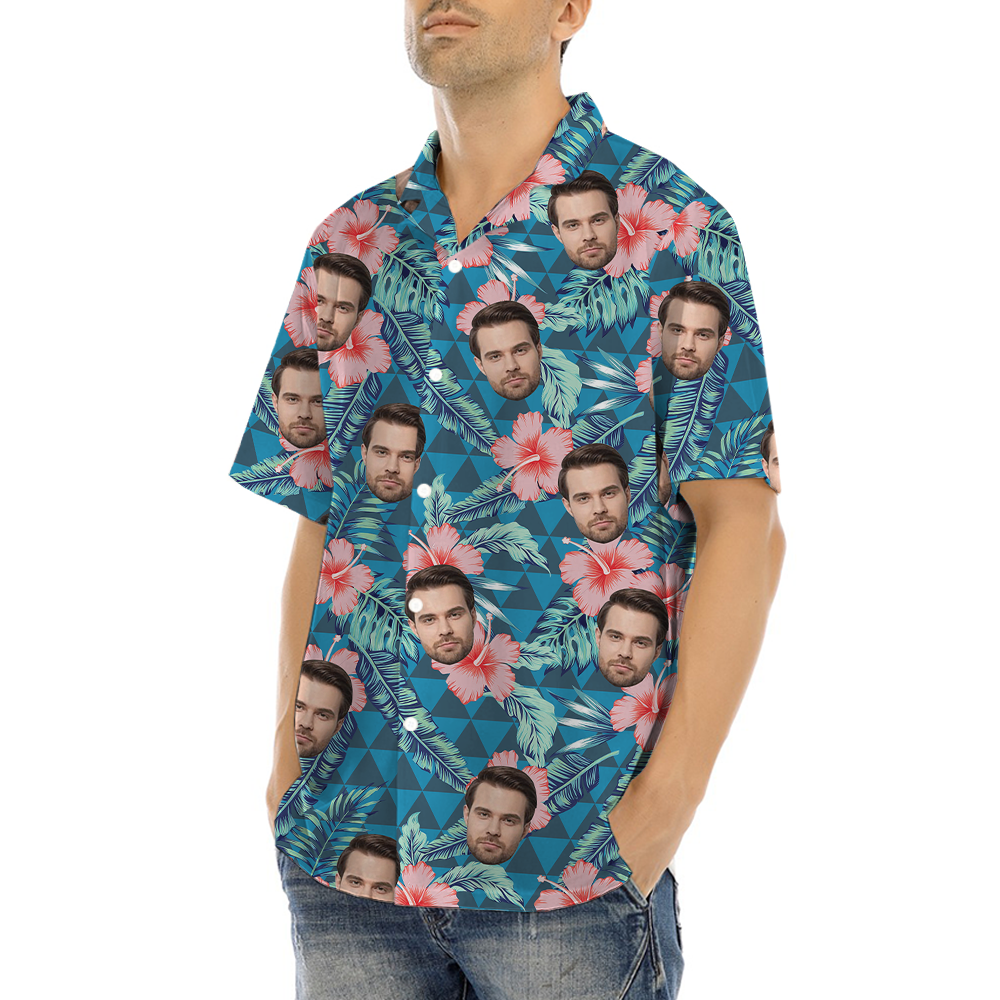 Green Floral Hawaiian Shirt With Custom Multiple Faces