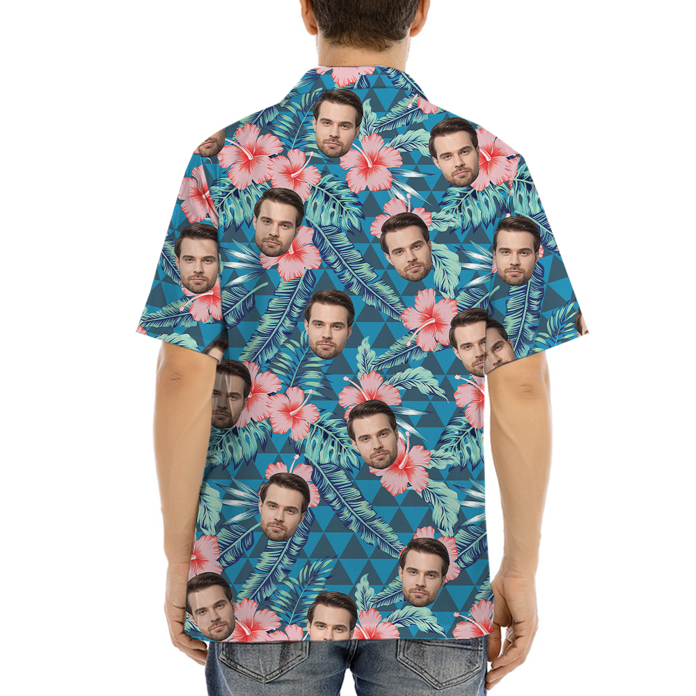 Green Floral Hawaiian Shirt With Custom Multiple Faces