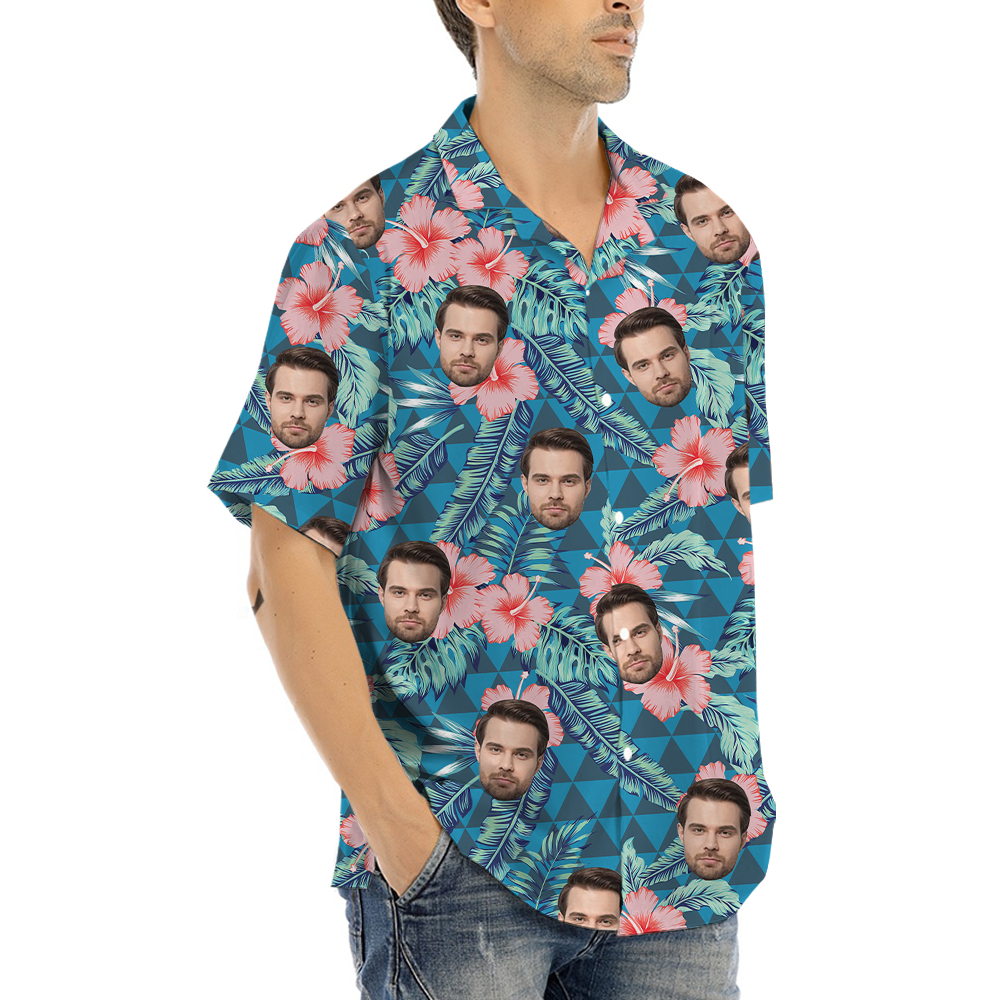 Green Floral Hawaiian Shirt With Custom Multiple Faces