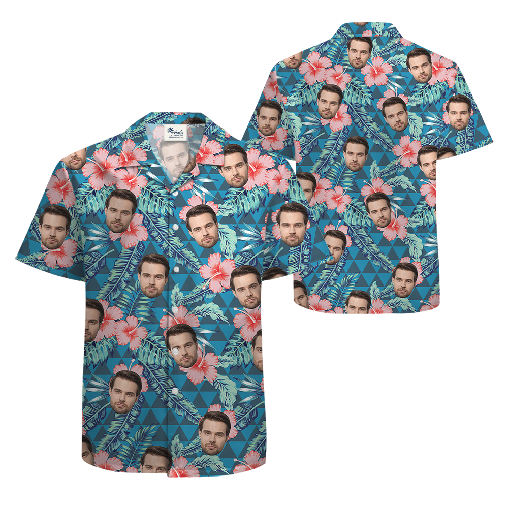 Green Floral Hawaiian Shirt With Custom Multiple Faces
