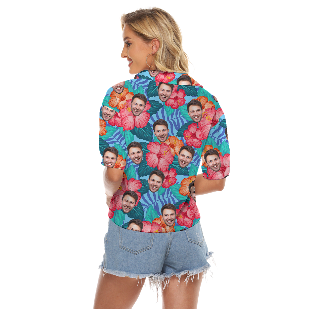 Hibiscus Hawaiian Crop Top Shirt With Custom 1-5 Faces