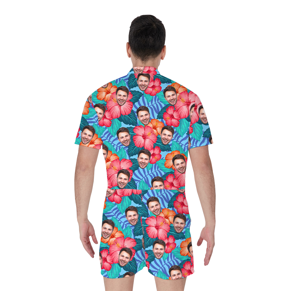 Funny Custom 1-5 Faces Men's Hawaiian Romper